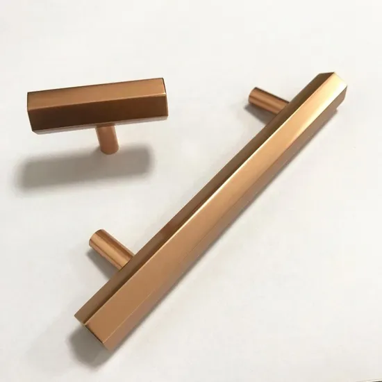 Cajón de puerta de cocina, manija del cajón del gabinete de barra en T hexagonal brillante de oro rosa