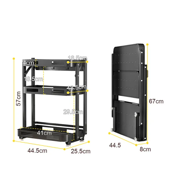 Estante de almacenamiento de especias de pared plegable de metal negro