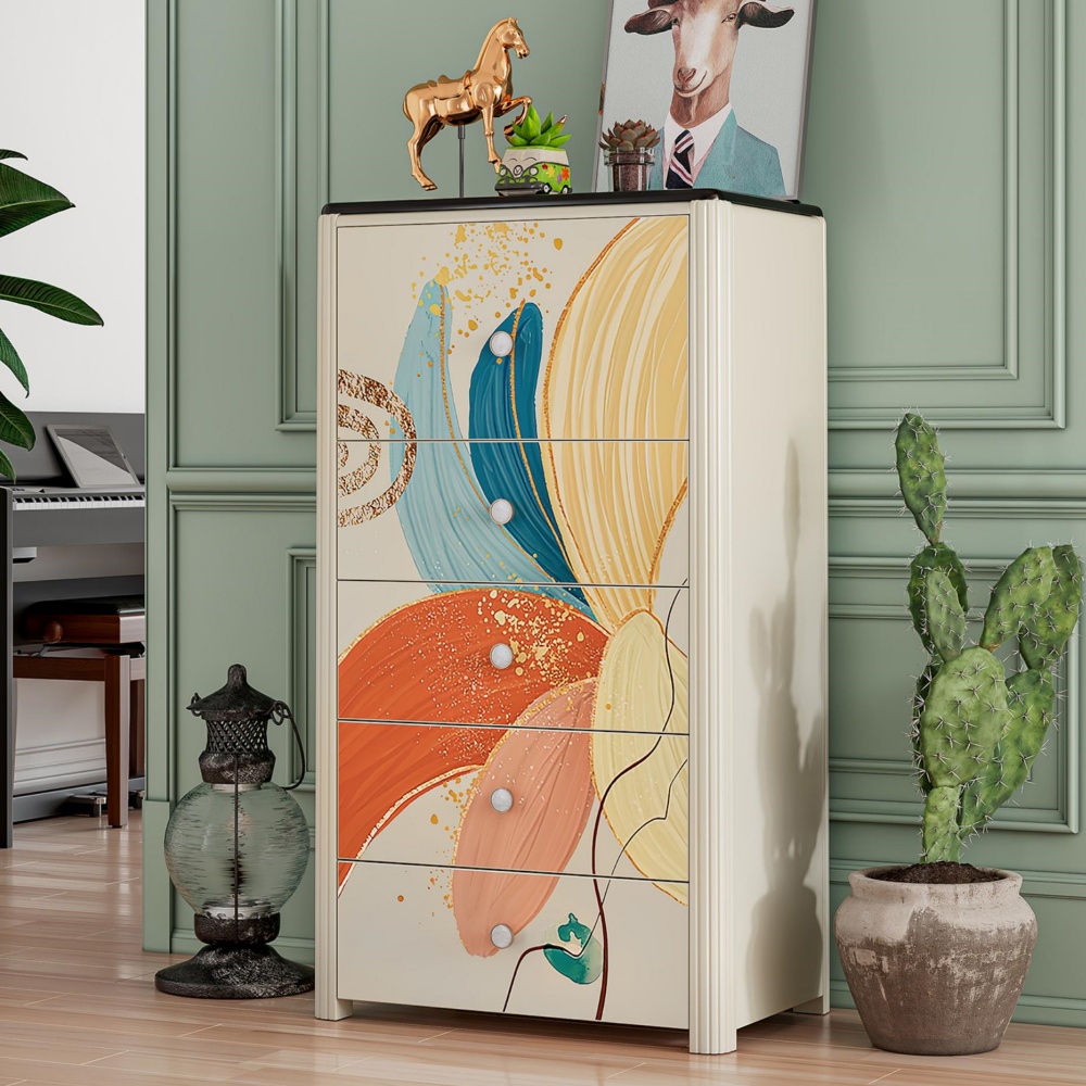 Cajonera de 3/5/6 cajones, gran oferta, patas chapadas en oro de madera maciza, color blanco para dormitorio