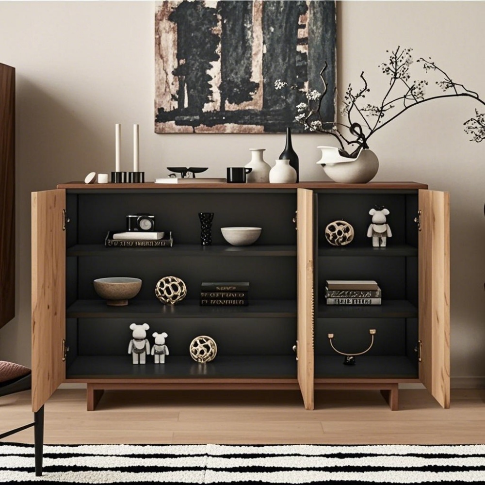 Aparador industrial rústico vintage - Madera maciza recuperada con detalles metálicos y estantes de almacenamiento