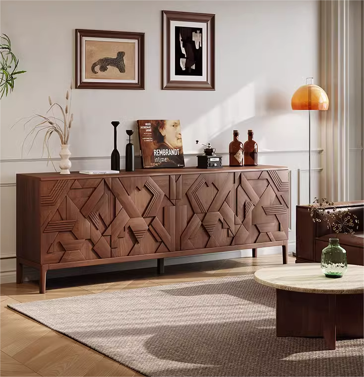 almacenamiento de madera maciza de nogal de lujo Nuevos muebles para el hogar modernos de alta calidad, gabinetes de sala de estar de gran capacidad, aparadores de almacenamiento de madera maciza de nogal de lujo 
