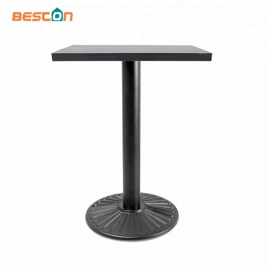 Mesa de restaurante con recubrimiento de polvo de color negro de hierro fundido con base plana grande
