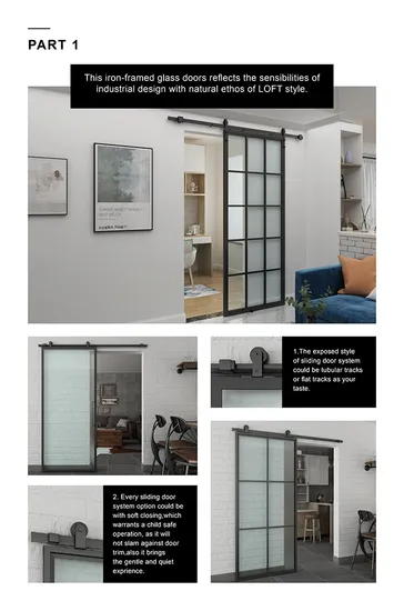 Puertas divisorias de puerta de cristal negras con marco de acero corredizo silencioso estilo loft