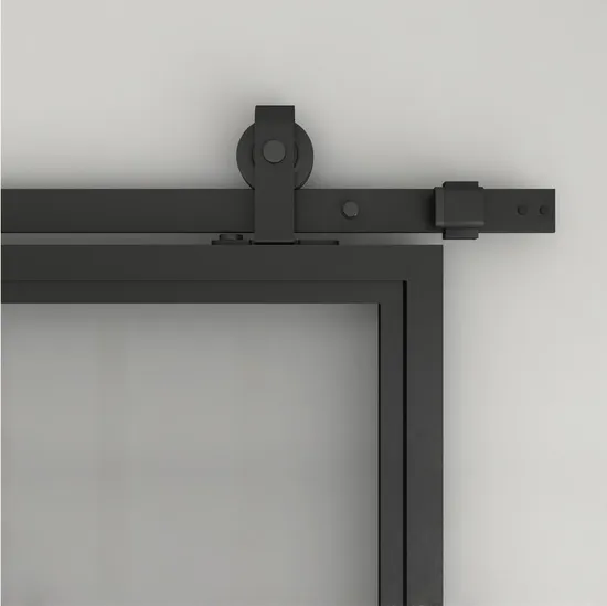 Manija de puerta del kit de herrajes deslizantes con marco de acero para puerta de granero de vidrio manipulado 3-Lite