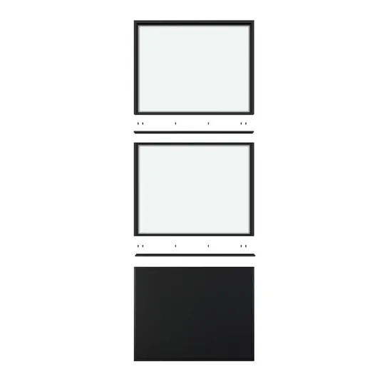 Puerta de granero interior con marco de acero negro y vidrio transparente con kit de herrajes corredizos