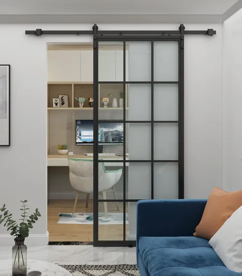 Puerta de granero de vidrio con marco de acero de estilo francés de 15 litros con herrajes
