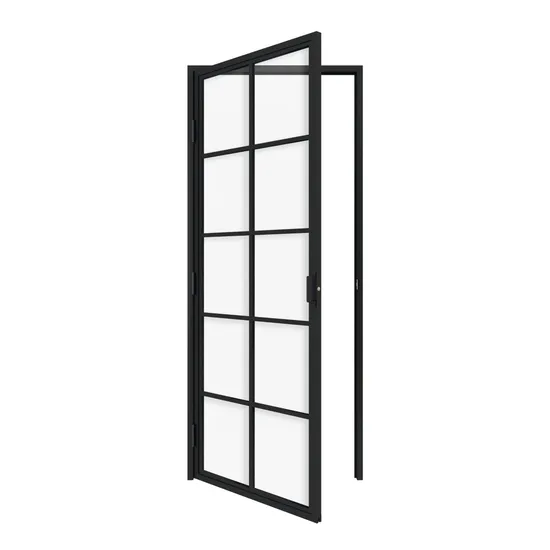 Puerta de bisagra de vidrio abatible con marco de acero negro estilo francés Loft