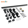 Kit de rodillos de montaje superior con riel plano negro para puertas corredizas de Granero plegables y plegables