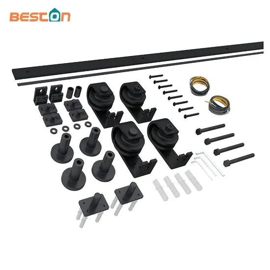 Kit de rodillos de montaje superior con riel plano negro para puertas corredizas de Granero plegables y plegables