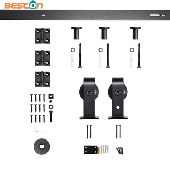 Kit de herrajes para puerta de granero plegable con riel negro y montaje superior