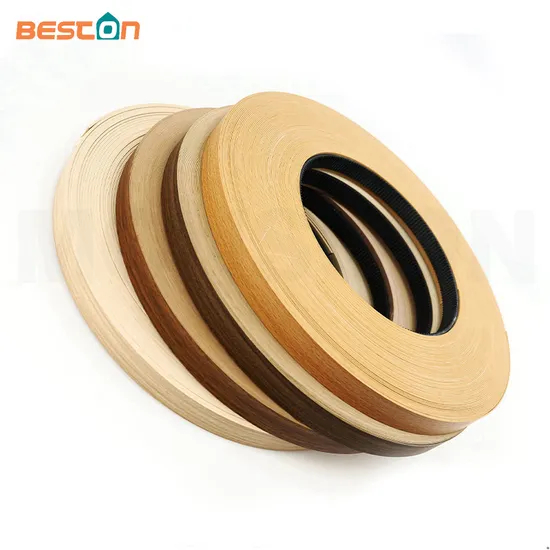 Perfil de tira de cantos coextruido de PVC de plástico brillante de grano de madera
