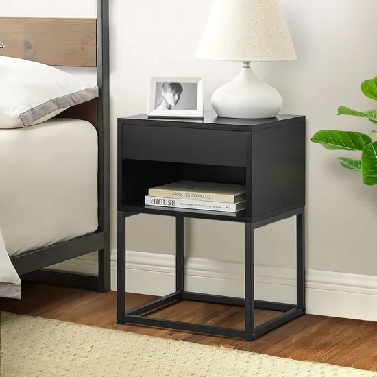 Mesas auxiliares de cama negra, mesita de noche plegable de hierro, mesita de noche personalizada