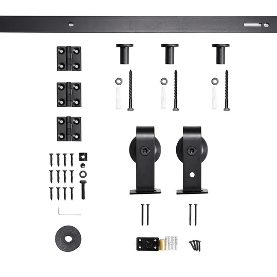 Bend Design Soporte de montaje en pared de metal para puertas dobles de madera - Kit de herrajes para puertas corredizas de granero plegables con fácil instalación