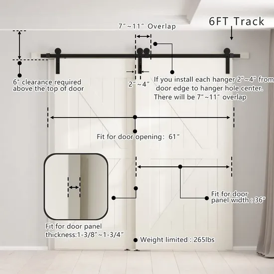 Kit de herrajes para puerta de granero de derivación de baño contemporáneo con ruedas colgantes para puertas dobles