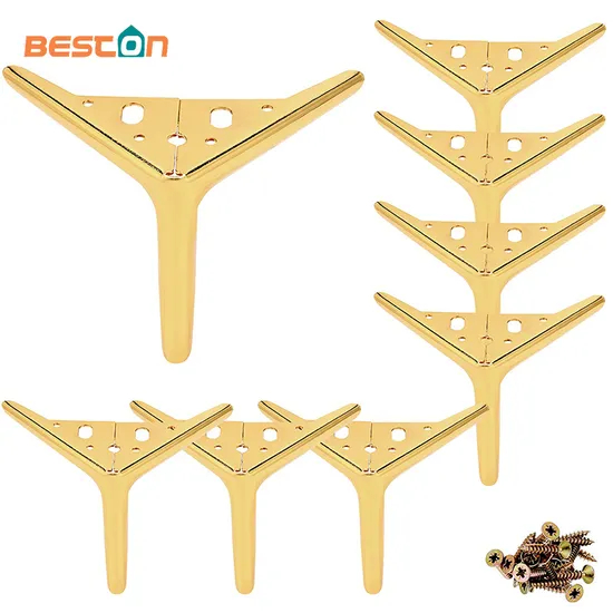 Patas de sofá modernas de acero cromado dorado en forma de T: mejoras decorativas para soportes y gabinetes de TV de mediados de siglo