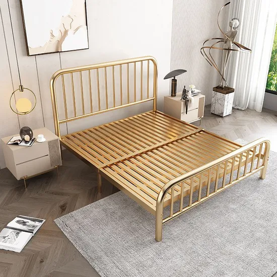 Cabecero y pie de cama vintage con plataforma King Size, marco de listones de acero de primera calidad