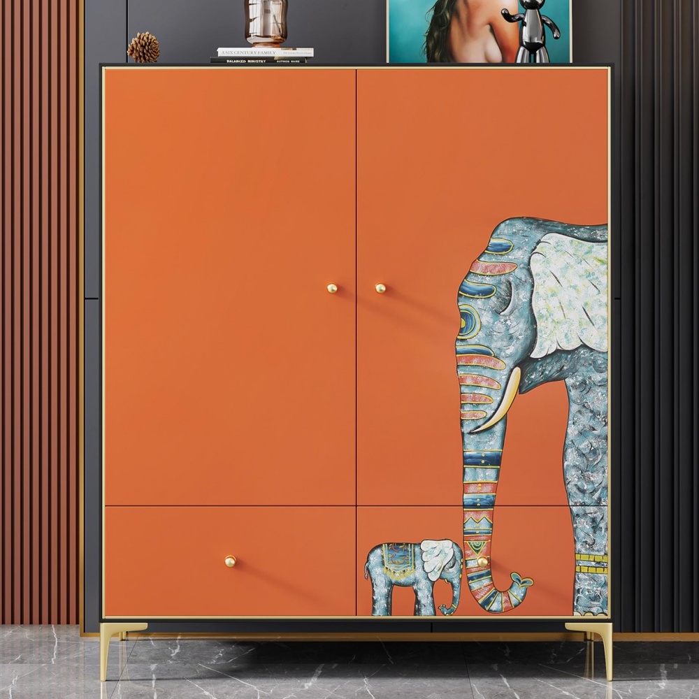 Gabinete lateral naranja moderno de lujo ligero italiano - Almacenamiento con estantes para sala de estar y porche