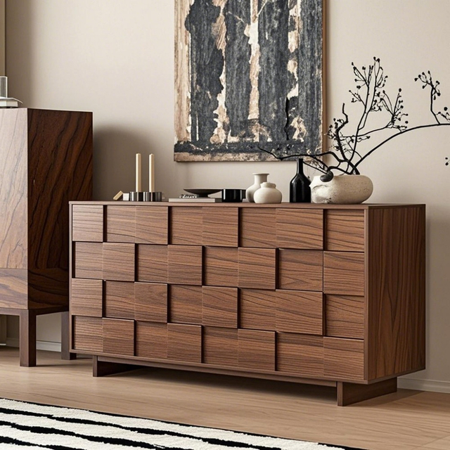 Aparador industrial rústico vintage - Madera maciza recuperada con detalles metálicos y estantes de almacenamiento