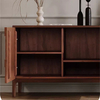 Aparador moderno de madera maciza de nogal - 4 puertas, 2 cajones y estantes ajustables para sala de estar | Almacenamiento de lujo