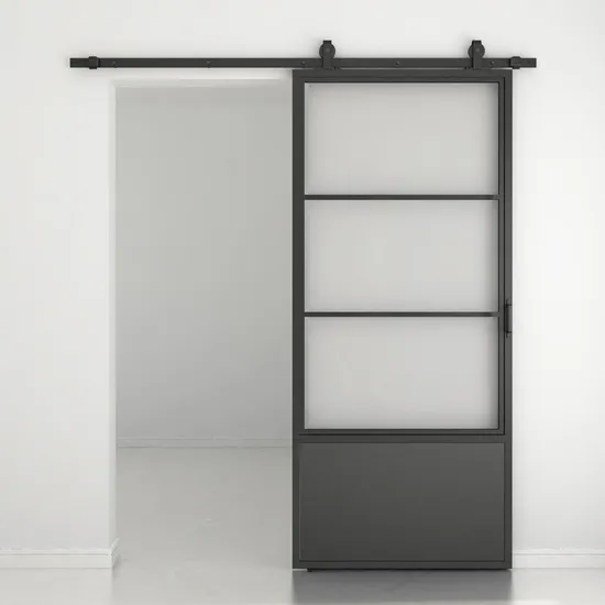 Manija de puerta del kit de herrajes deslizantes con marco de acero para puerta de granero de vidrio manipulado 3-Lite