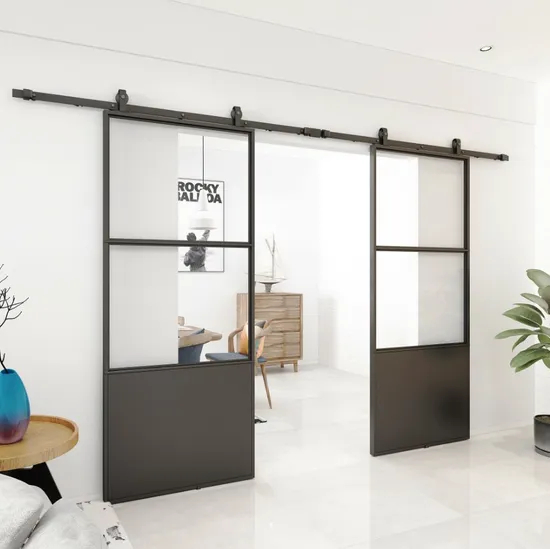 Puertas de vidrio con marco metálico de doble patada Helder 210X100 mm con herrajes para puertas de granero