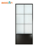 Puerta de granero de cristal con marco de acero negro moderno, puerta corrediza interior