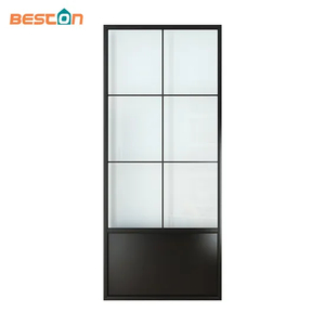 Puerta de granero de cristal con marco de acero negro moderno, puerta corrediza interior