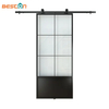 Puerta de vidrio con marco de metal negro mate interior de tamaño personalizado con kit de hardware