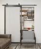 Puerta interior de una pieza con marco de acero negro para apartamento con inserto de vidrio transparente
