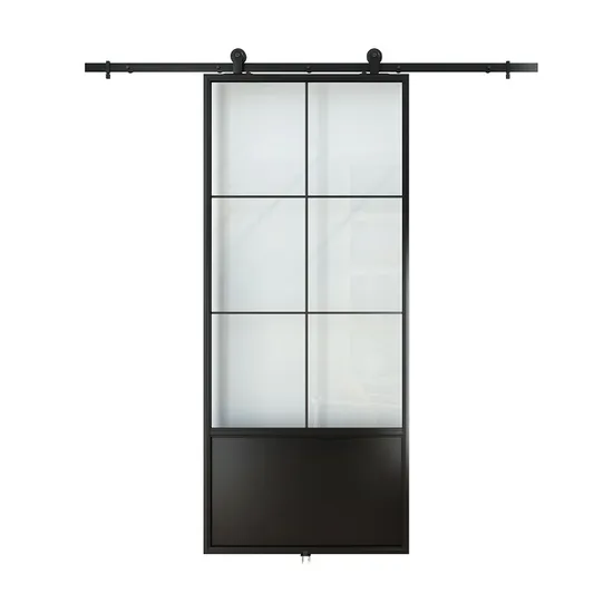 Puerta de vidrio con marco de metal de acero negro mate interior con kit de herrajes