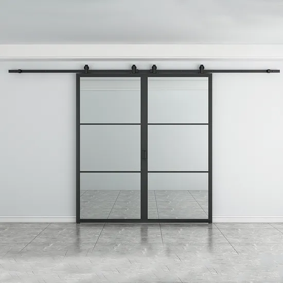 Puerta corrediza de vidrio de impacto deslizante doble de vidrio con recubrimiento en polvo negro