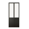 Puerta de granero de vidrio transparente con marco de acero negro estilo francés con placa protectora