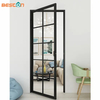 Puerta de bisagra de vidrio abatible con marco de acero negro estilo francés Loft