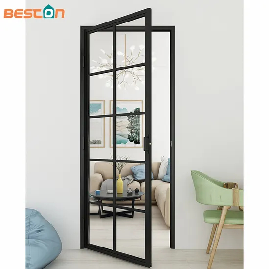 Puerta de bisagra de vidrio abatible con marco de acero negro estilo francés Loft