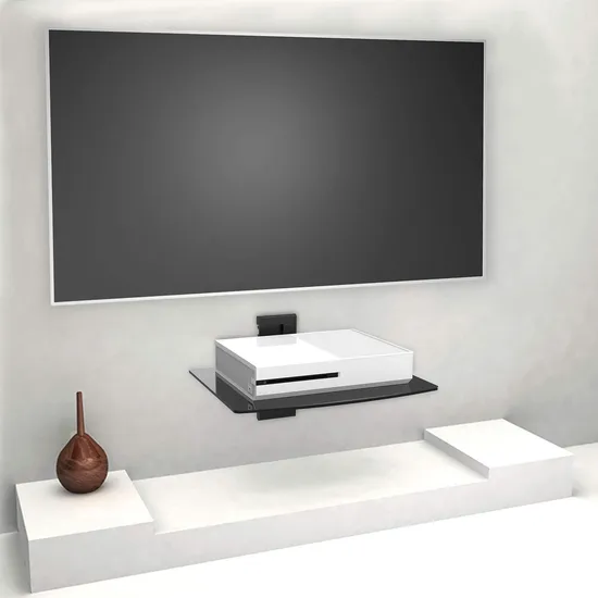 Soporte de TV de vidrio, estante de TV ajustable superior con carrito para pantalla de ordenador montado en la pared