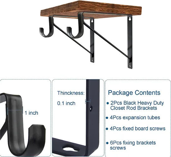 Soporte para estante de armario y soportes para varillas Soportes para estantes de poste de armario negro