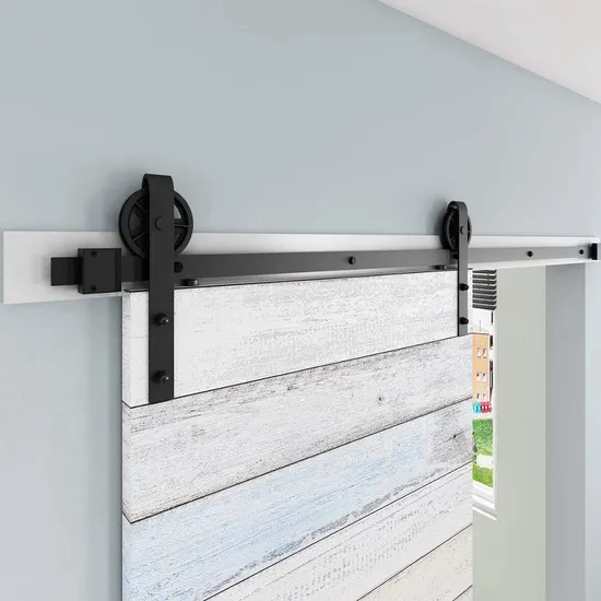 Kit de herrajes para puerta corrediza de granero con rueda de radios | Solución de puerta interior de madera con acero cromado | Uso industrial y doméstico