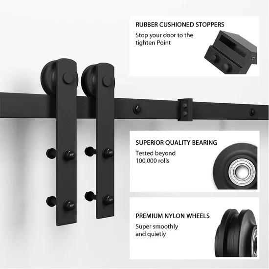 Moderno juego de manijas para puerta de granero empotradas y tiradores de alta resistencia, color negro, suave y silencioso, de 12 pulgadas | Herrajes premium para puertas interiores