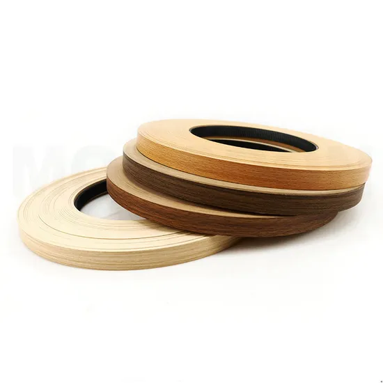 Perfil de tira de cantos coextruido de PVC de plástico brillante de grano de madera