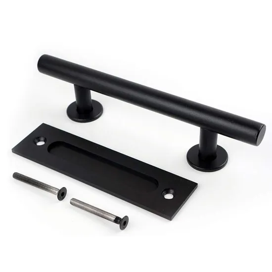 Kit de herrajes para puerta corrediza de granero premium de 5 pies | Guía de piso y colgadores de ruedas industriales para puertas de 80 pulgadas