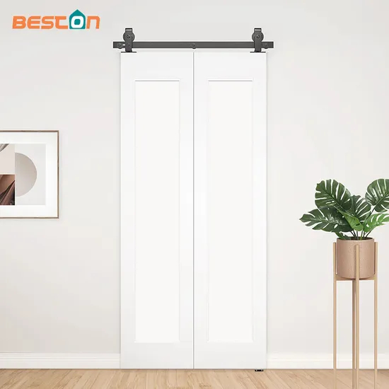 Bend Design Soporte de montaje en pared de metal para puertas dobles de madera - Kit de herrajes para puertas corredizas de granero plegables con fácil instalación