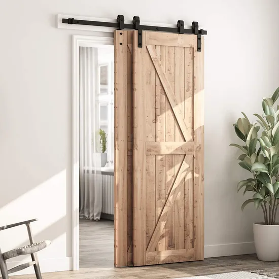 Kit moderno de herrajes para puerta de granero de derivación negra para puertas dobles | Diseño resistente