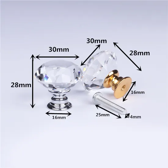Perillas de puerta de gabinete de diamantes de Zamak, perilla de tirador de cajón de cristal de lujo