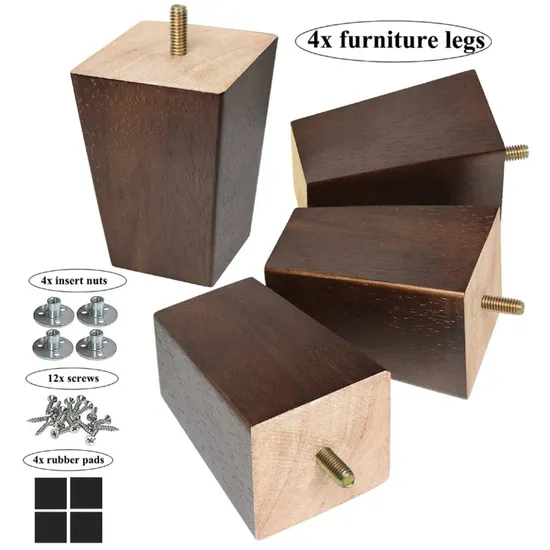 Patas para muebles de madera maciza de 4 pulgadas, color antiguo, paquete de 4 para sofá, gabinete, cómoda, sillón reclinable y uso comercial