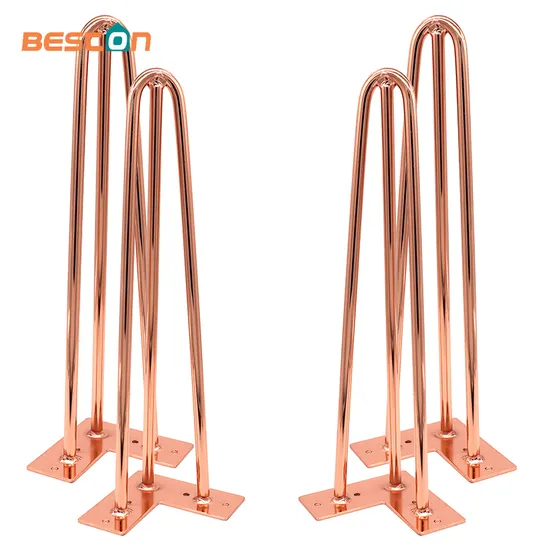 Patas de mesa con forma de horquilla en oro rosa: diseño moderno y redondo de acero para comedores y mesas de centro | Elegante y duradero