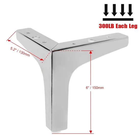 Patas de sofá cónicas modernas de acero cromado/dorado: soporte de lujo para sofás y camas de mediados de siglo