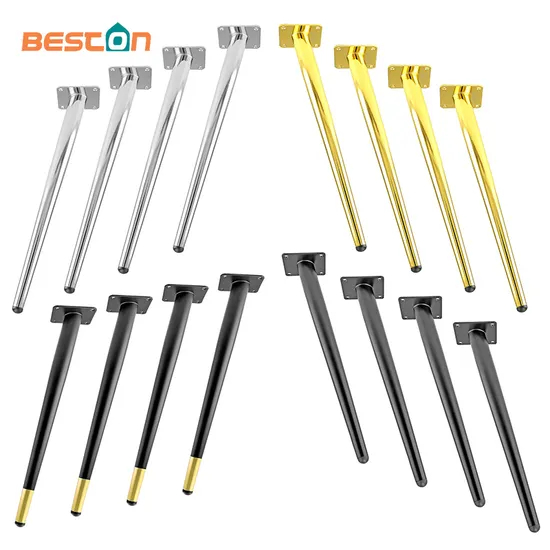 Patas de silla de metal dorado/negro cónicas de lujo modernas de 16': mejoras elegantes para gabinetes y bancos de mediados de siglo