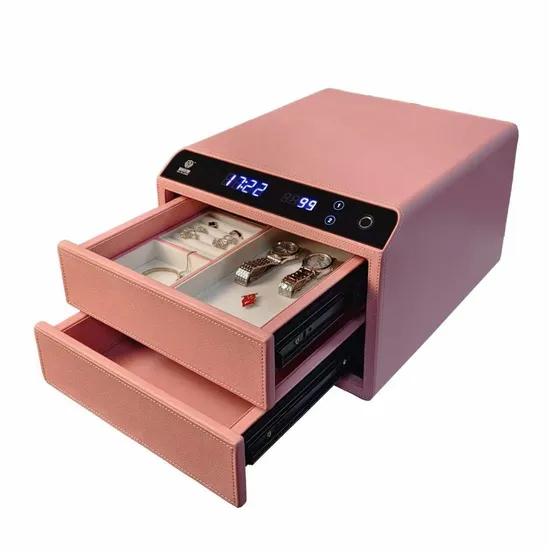 Caja fuerte de cuero inteligente para el hogar, caja fuerte biométrica Digital con huella dactilar para joyería, cajón de seguridad