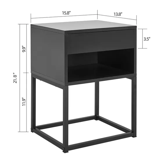Mesas auxiliares de cama negra, mesita de noche plegable de hierro, mesita de noche personalizada
