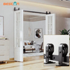 Kit de herrajes para puerta de granero plegable – Sistema de rodillos de riel plegable de 4 puertas de montaje superior resistente para puertas de 52-84 pulgadas | Fácil instalación Comercial Residencial
